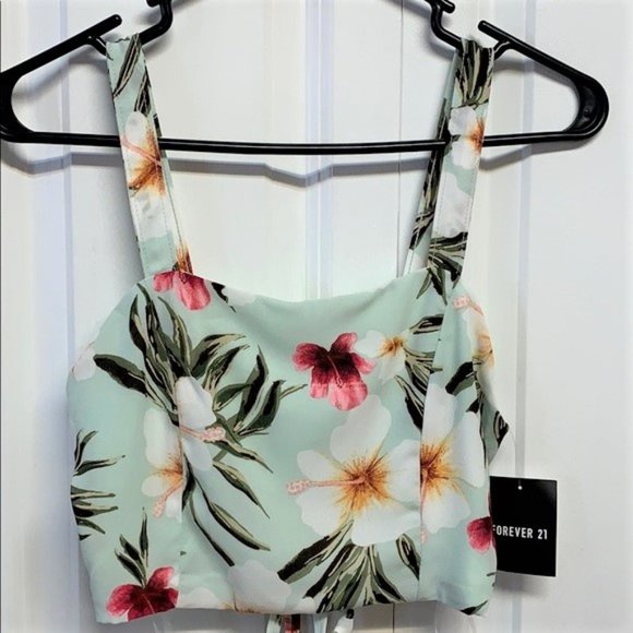 Forever 21 Mint Green Multi Color Floral Print Strap Crop Top Size S NWT - Picture 1 of 5